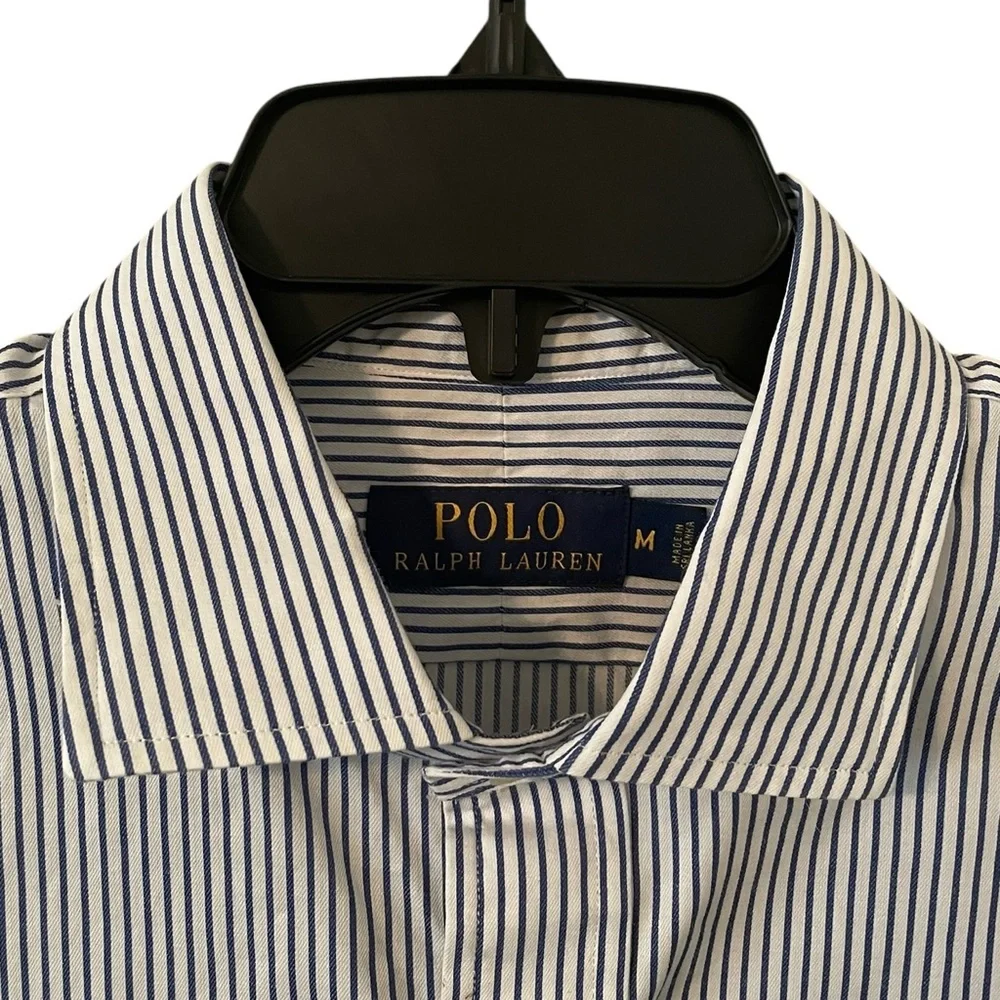 Polo Ralph Lauren Men’s White Blue Striped‎ Signature Button Up Shirt Size M